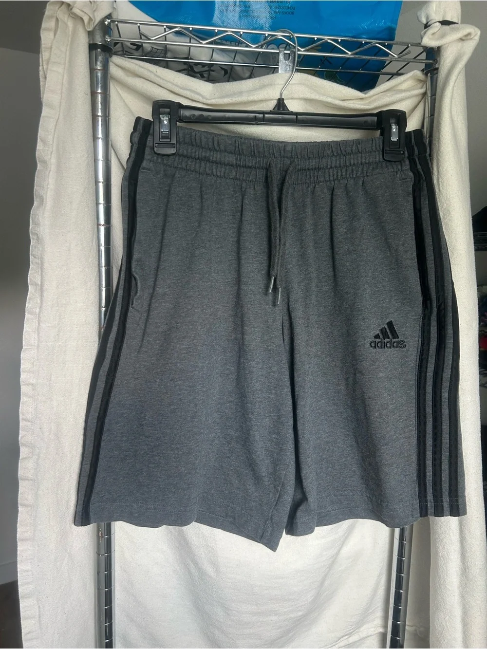 adidas Men’s Charcoal Gray Athletic Shorts with Black Stripes